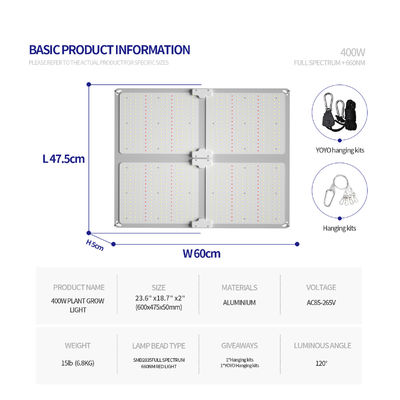 Lampu Tumbuh LED Spektrum Penuh Output Daya 400W dengan Ketinggian Gantung yang Dapat Disesuaikan untuk Pertumbuhan Tanaman Dalam Ruangan