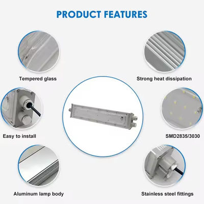 Lampu Linear LED Anti Ledakan IP65 SMD2835 dengan Kaca Tempered Aluminium untuk Lokasi Berbahaya