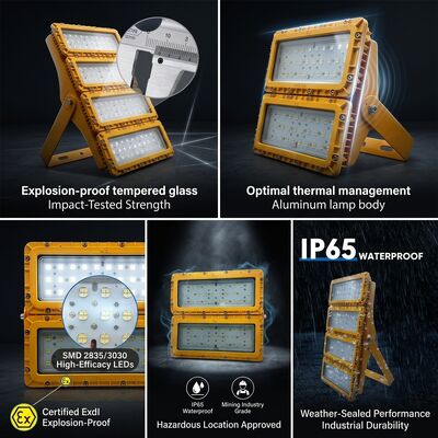 50000H umur panjang 300W LED Lampu Banjir Proof Led 30 60 90 Beam LUMILEDS LM-80 ATEX IIb T6 IP65 Fitur Berbahaya