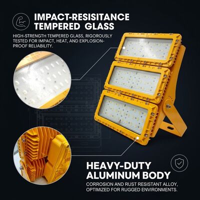 50000H umur panjang 300W LED Lampu Banjir Proof Led 30 60 90 Beam LUMILEDS LM-80 ATEX IIb T6 IP65 Fitur Berbahaya
