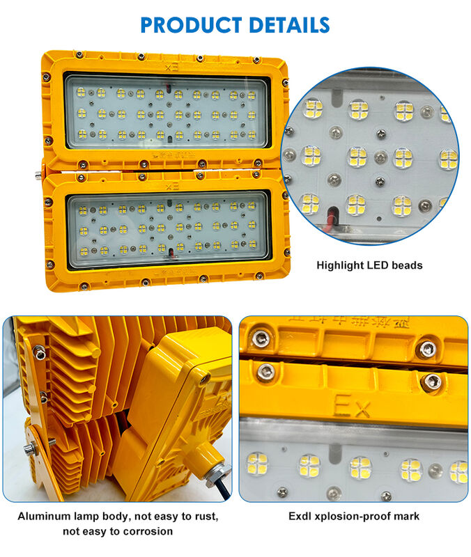 300W LED Explosion Proof Flood Light Emergency Battery Backup 120min ATEX Egress Safety IP66 Die-Cast Aluminum ADC12